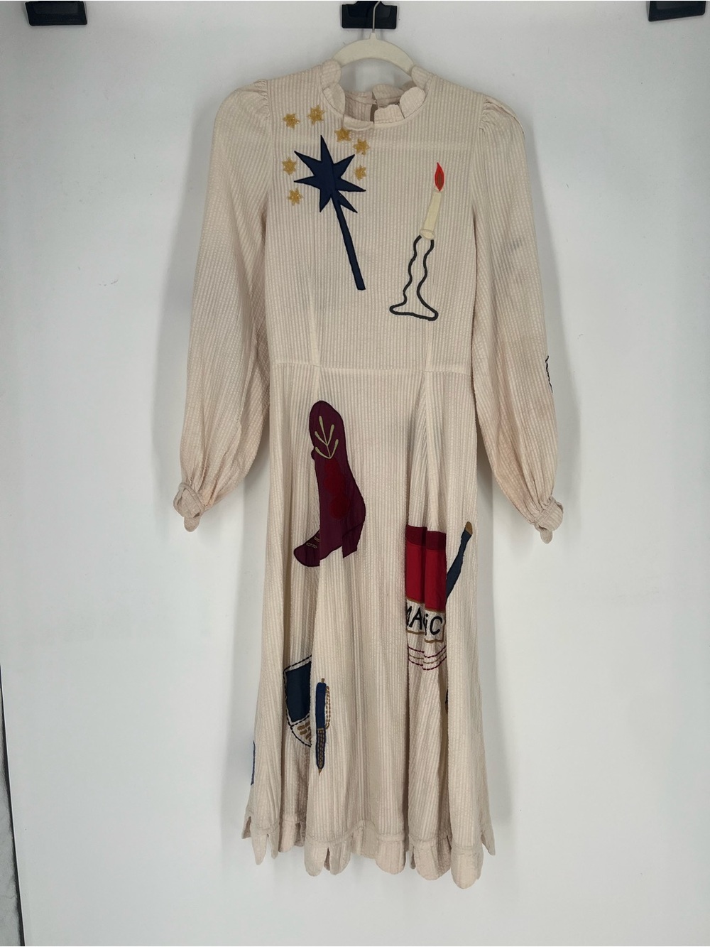 Stella Nova Ivory Novelty Appliqué Midi Dress with Candle & Boots Motif XXS